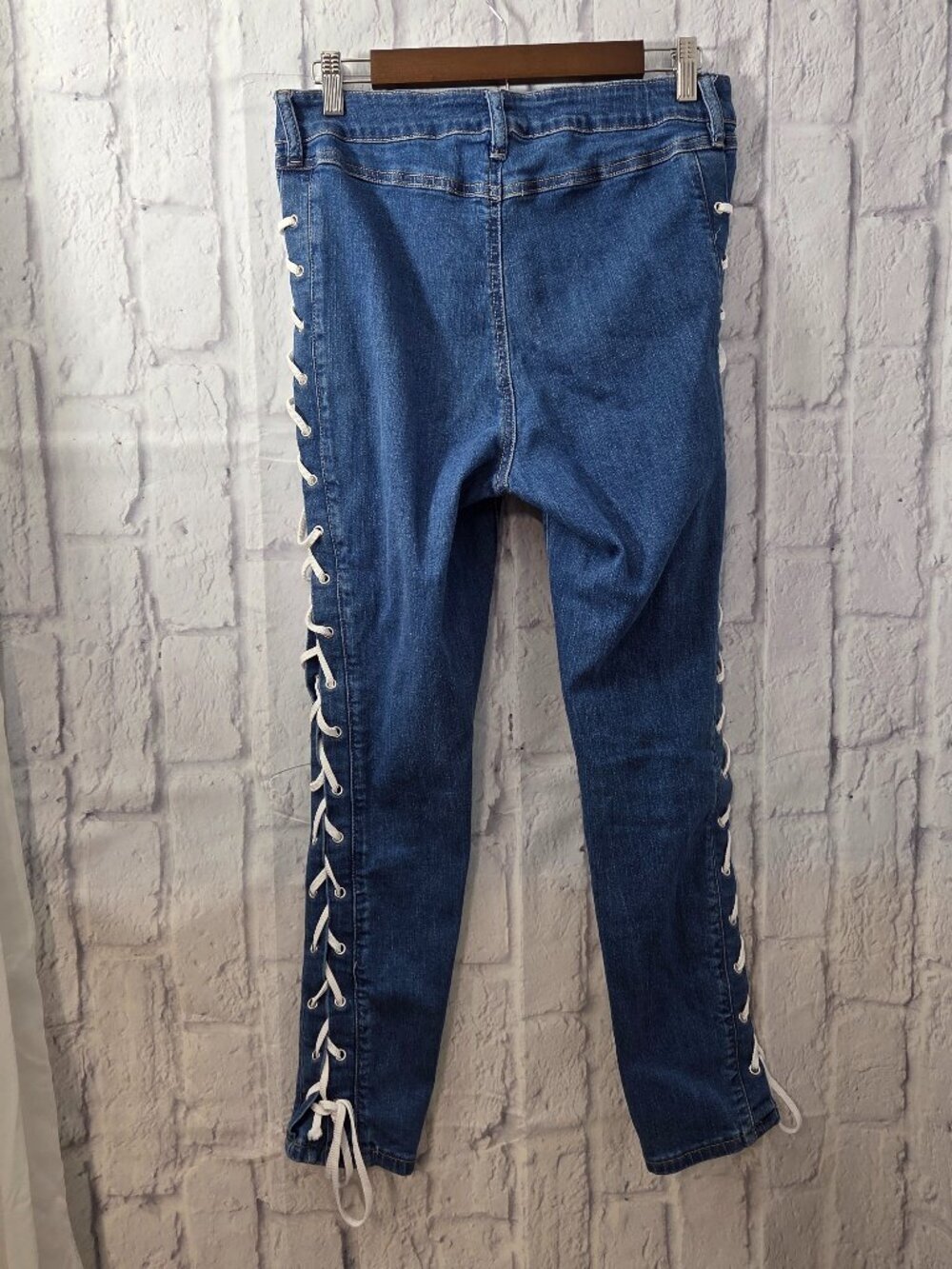 Rue 21 Size 12 Stretch High Rise Rope Lace Up Skinny Leg Denim Jeggings - Picture 5 of 11